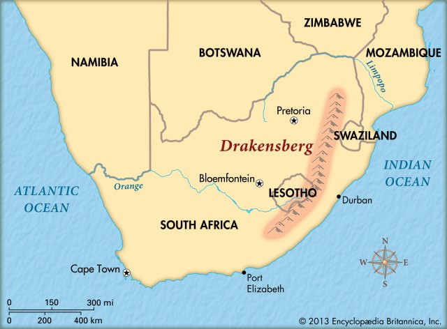 Drakensberg Mountains On Map Of Africa Drakensberg Mountains
