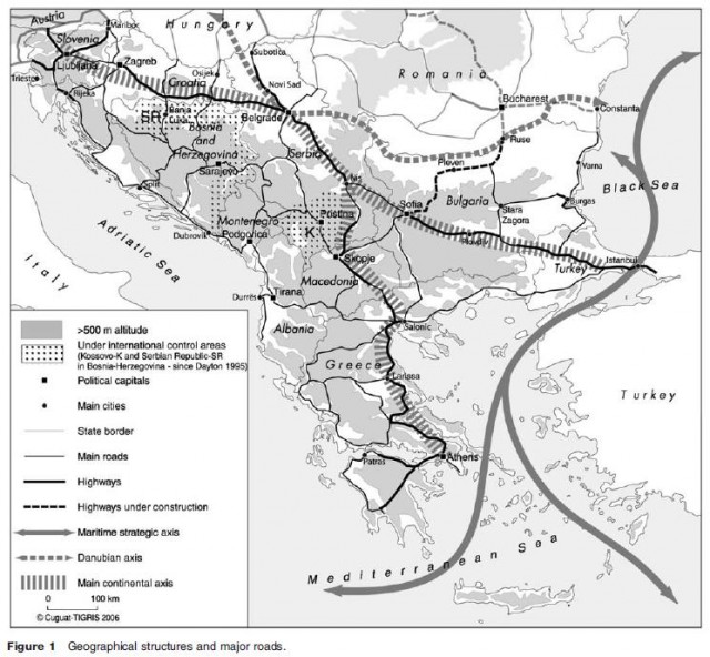 Geographical structures and major roads.