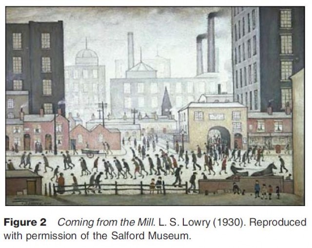 Coming from the Mill. L. S. Lowry (1930). Reproduced with permission of the Salford Museum.