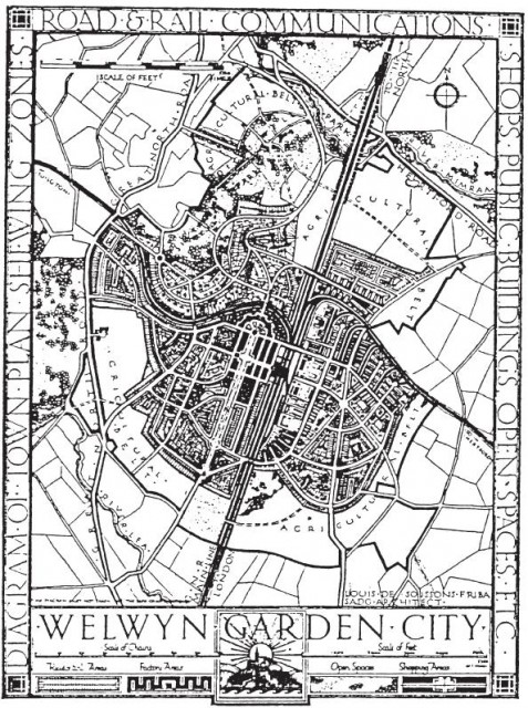 The plan for Welwyn Garden City by Louis de Soissons (1919).
