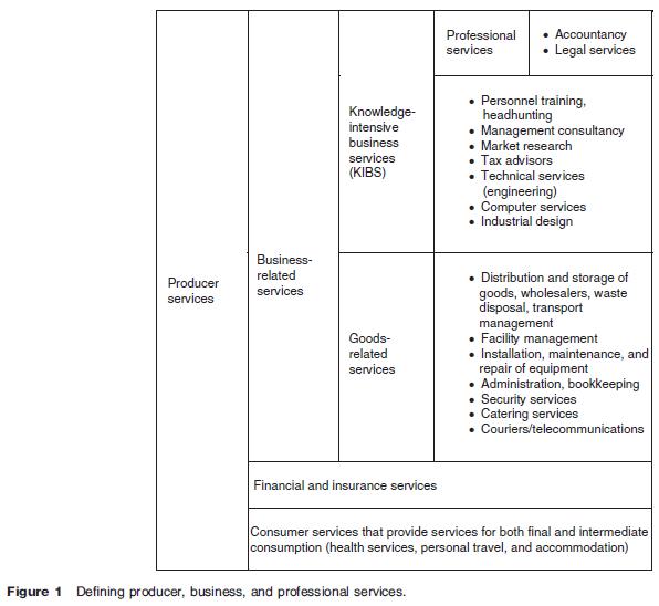 Defining producer, business, and professional services.
