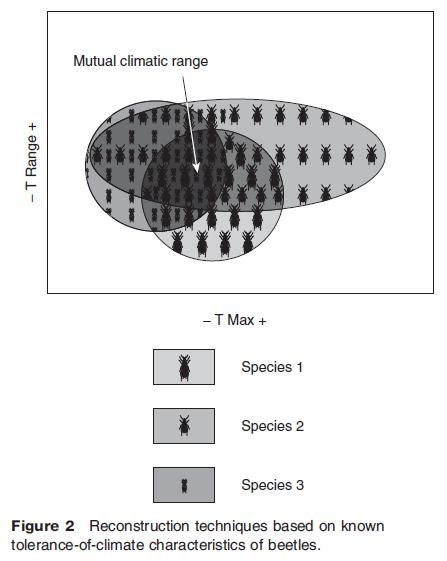 Reconstruction techniques based on known tolerance-of-climate characteristics of beetles.