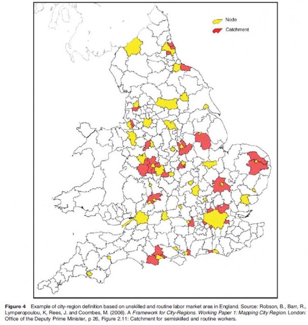 Example of city-region definition based on unskilled and routine labor market area in England.