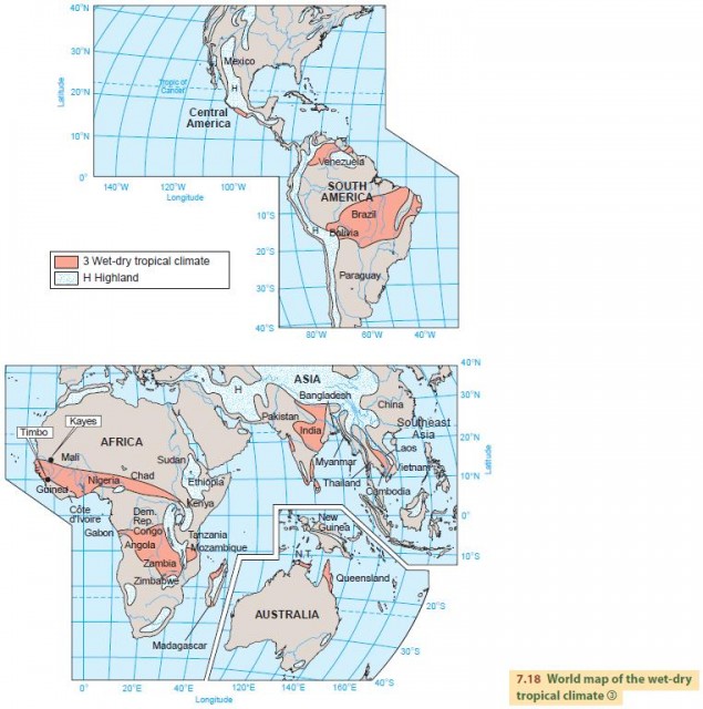 World map of the wet-dry tropical climate