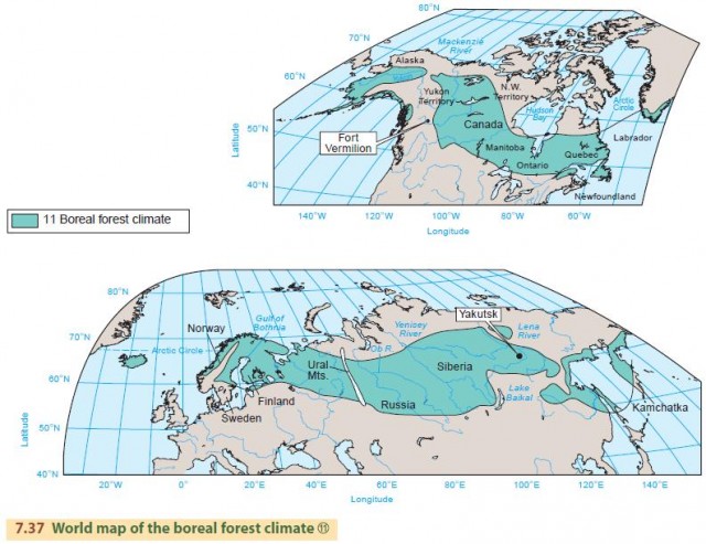 World map of the boreal forest climate