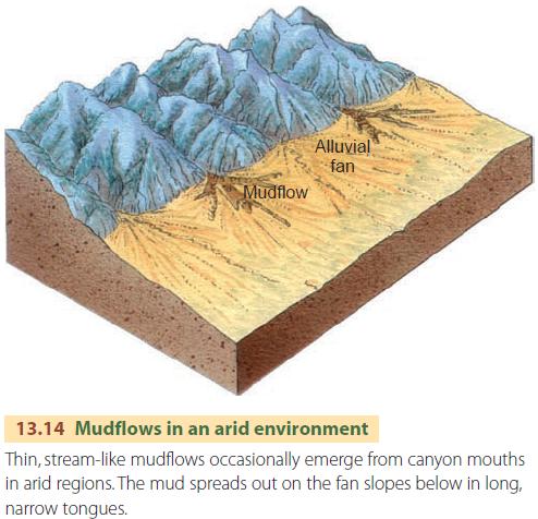 Mudflows in an arid environment