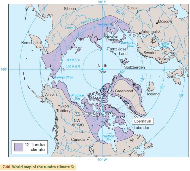 World map of the tundra climate