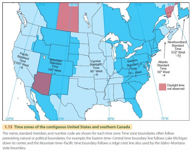 Time zones of the contiguous United States and southern Canada