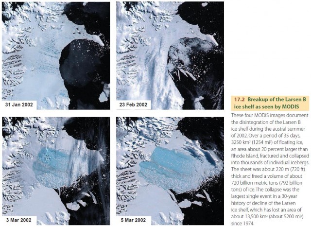 Breakup of the Larsen B ice shelf as seen by MODIS