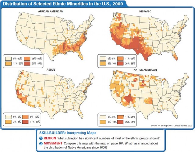 Distribution of Selected Ethnic Minorities in the U.S., 2000