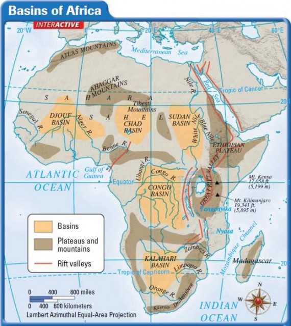 africa map with mountains