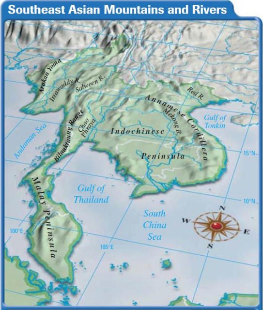 east asia landforms map