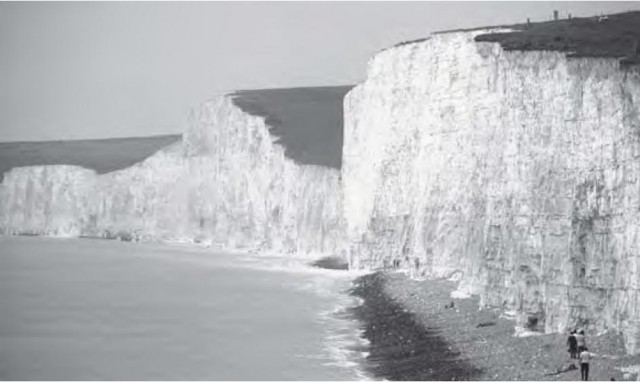 The Seven Sisters cliffs in Sussex, England - made of fossil sea creatures and today a prime fossil-hunting spot