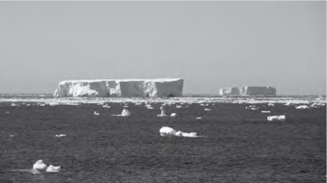 Tabular icebergs cruising the Southern Ocean