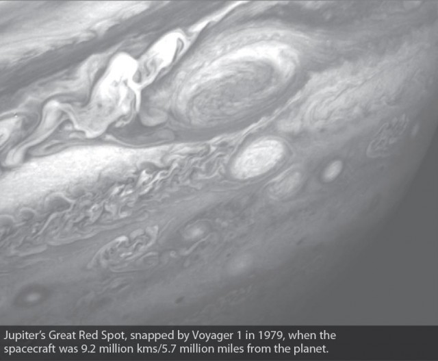 Jupiter's Great Red Spot, snapped by Voyager 1 in 1979, when the spacecraft was 9.2 million kms/5.7 million miles from the planet.