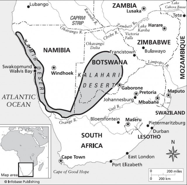 kalahari desert in africa map