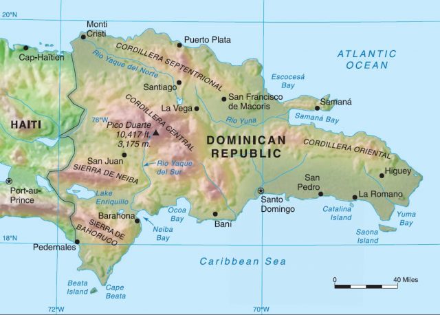 The Dominican Republic is home to sugar plantations, four major rivers, many lakes and lagoons, and five important mountain ranges. Although the climate year-round is tropical—earning it the nickname “the endless summer”—temperatures as low as 32°F (0°C) are possible in the mountains.