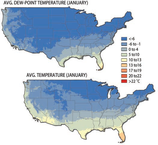 Which Parts of the U.S. Have the Highest and Lowest Dew Points?