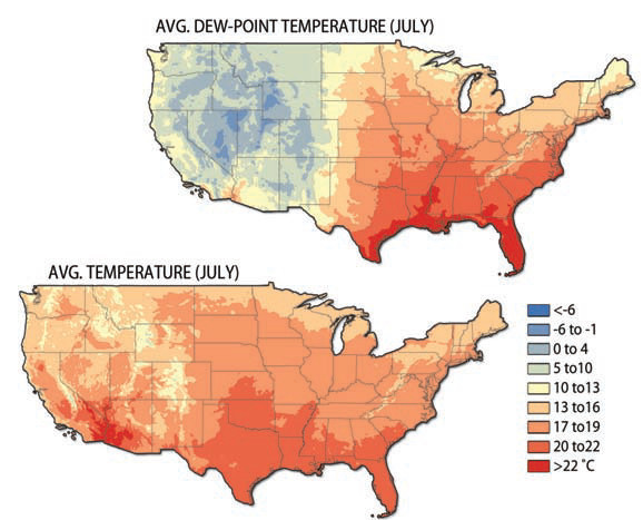Which Parts of the U.S. Have the Highest and Lowest Dew Points?