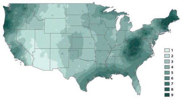 Mean Number of Fog Days Per Month (average for entire year)