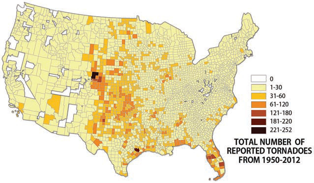 How Does Tornado Frequency Vary Across the Continental U.S.?