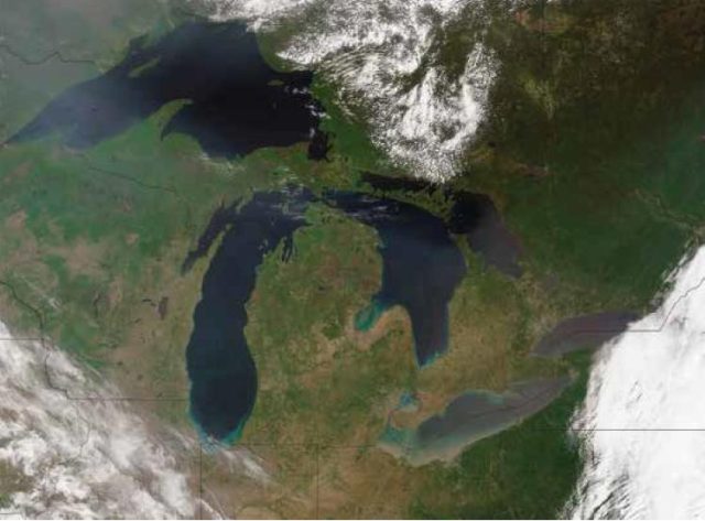 This aerial view shows the size of the Great Lakes.