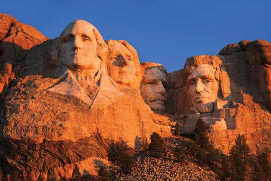 From left to right, Mount Rushmore features the faces of George Washington, Thomas Jefferson, Theodore Roosevelt, and Abraham Lincoln
